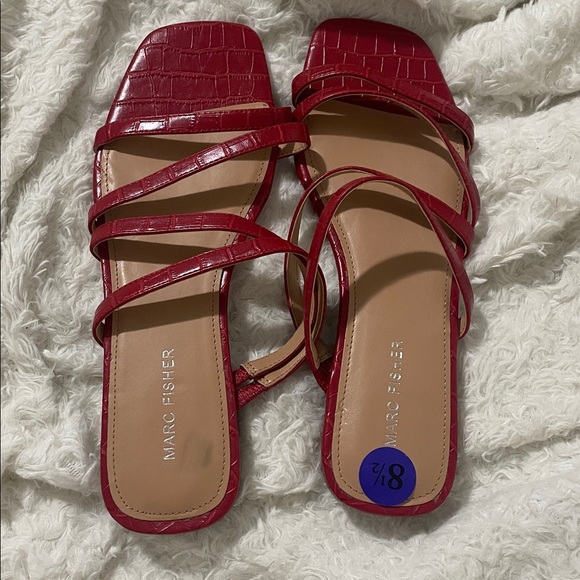 Marc Fisher Crimson Croc-Embossed Sandals - Picture 9 of 10